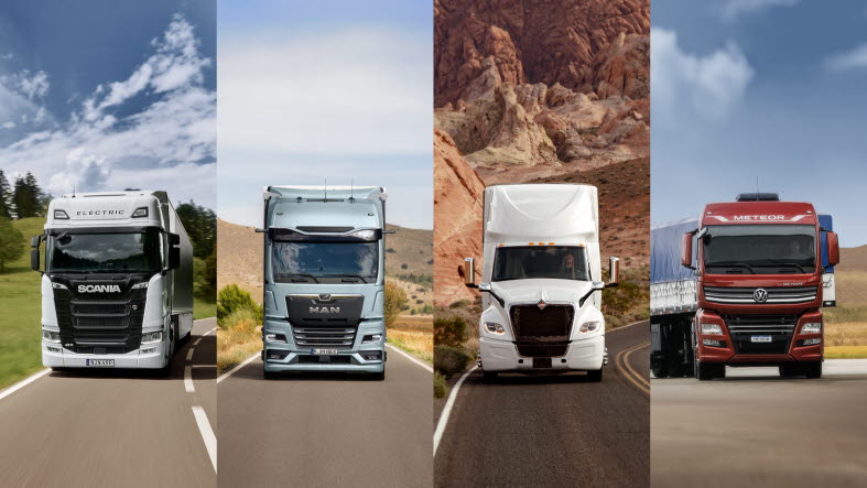 LKW's der Marken Scania, MAN, International sowie VW Truck & Bus Vier LKW's